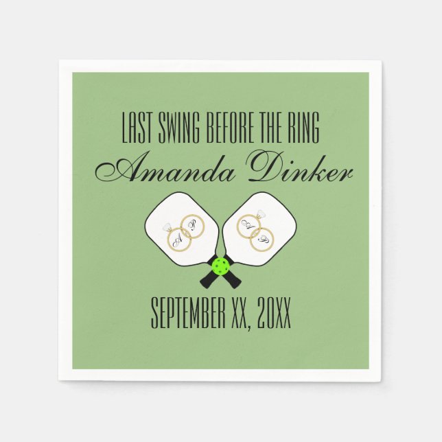 Last Swing Before the Ring Wedding Pickleball Sage Napkin (Front)