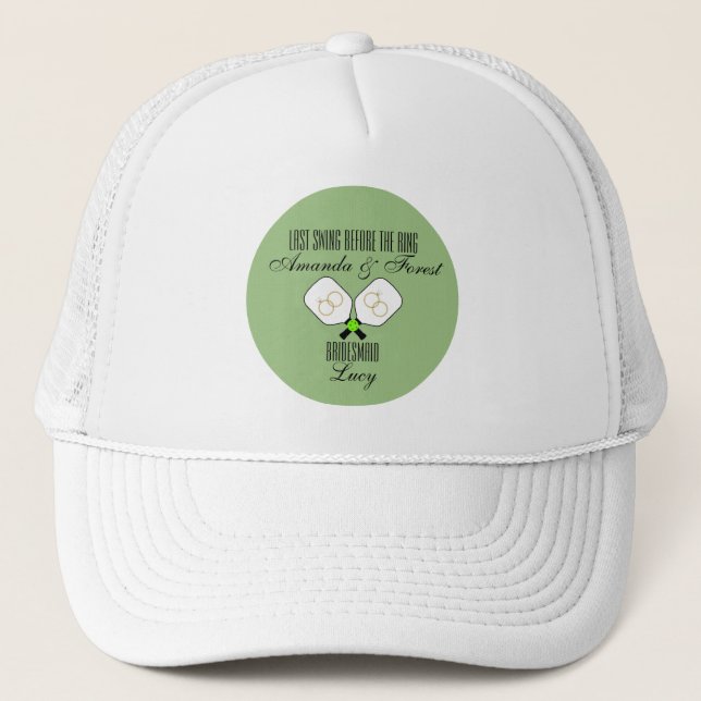 Last Swing Before the Ring Wedding Pickleball Sage Trucker Hat (Front)