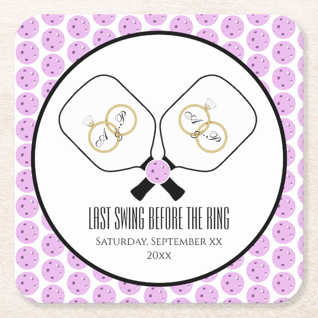 Last Swing Before the Ring Wedding Pickleball  Square Paper Coaster (Front)