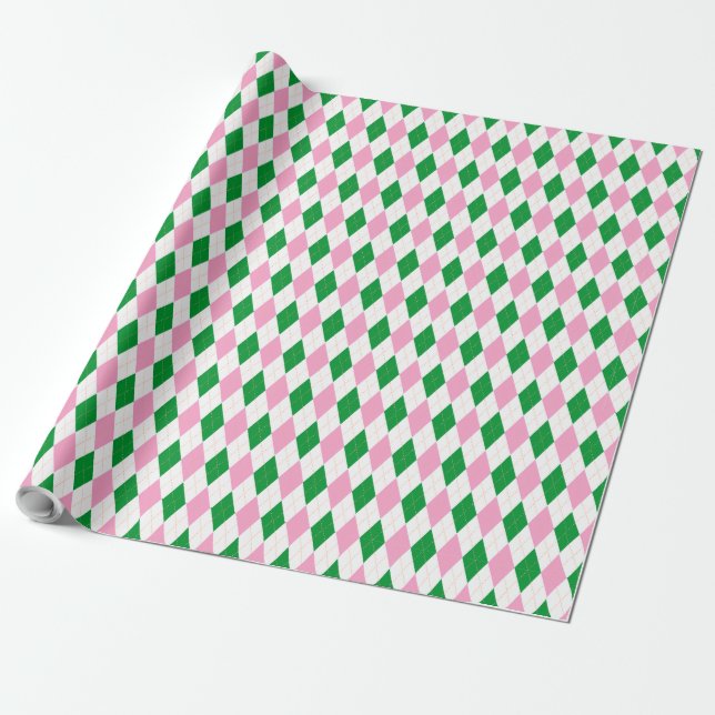 Last Swing Golf Bachelorette Pink Green Argyle Wrapping Paper (Unrolled)
