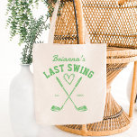 Last swing golf country club Bachelorette favours Tote Bag<br><div class="desc">Last swing before the ring golf country club themed Bachelorette weekend bride bridesmaid favours and gifts personalized bachelorette tote bag,  bachelorette party sage green golf themed tote bag bridesmaid gifts bridal party favours</div>