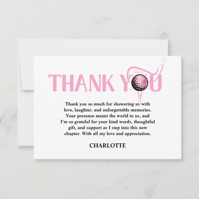 Last Swing Golf Pink Bachelorette  Thank You Card (Front)