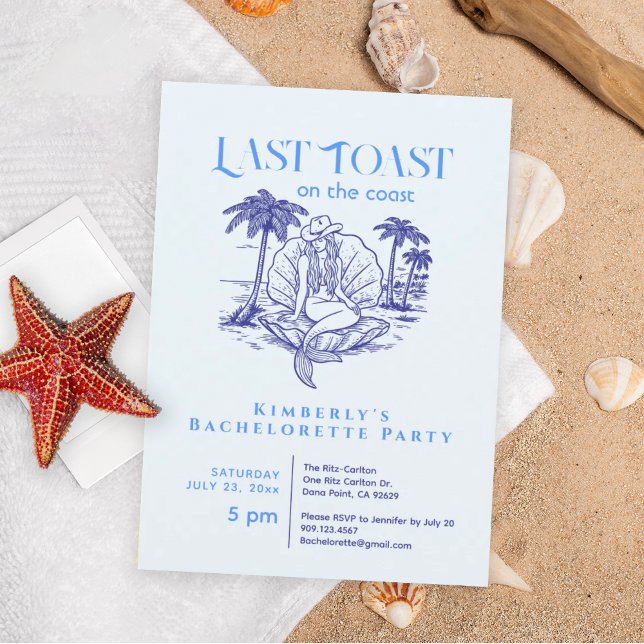 Last Toast Bachelorette Party Blue Mermaid  Invitation (Creator Uploaded)