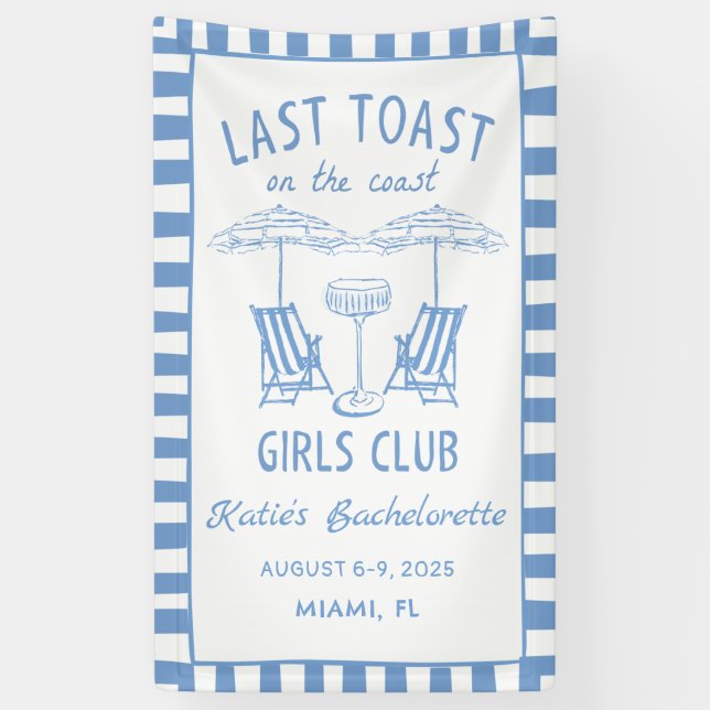 Last Toast Coast Beach Blue Bachelorette Party Banner (Vertical)
