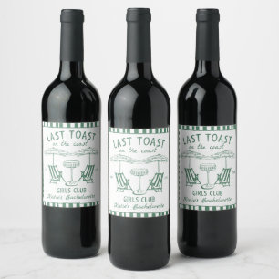  Last Toast Coast Handdrawn Green Bachelorette Wine Label