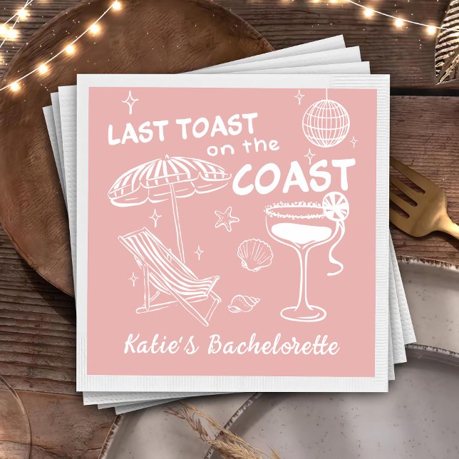 Last Toast Coast Pink Handdrawn Bachelorette Napkin (Creator Uploaded)