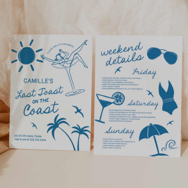 Last Toast Hand-Drawn Bachelorette Bash Invitation (Seaside bachelorette bash invitation)