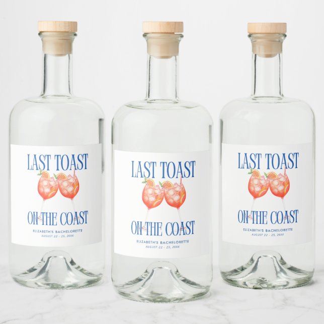 Last Toast on the Coast Aperol Spritz Bachelorette Liquor Bottle Label (Bottles)