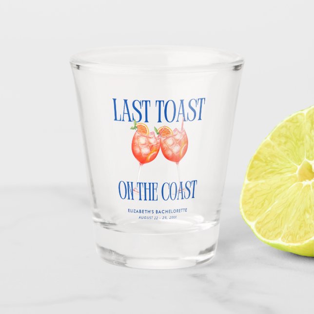 Last Toast on the Coast Aperol Spritz Bachelorette Shot Glass (Front)