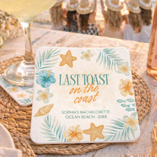 Last Toast on the Coast Bachelorette Customized Square Paper Coaster