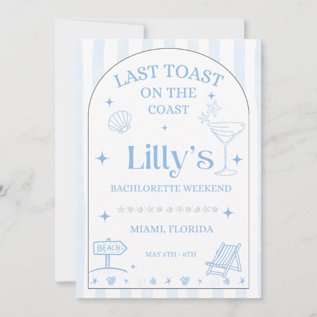 Last Toast On the Coast Bachelorette Invitation  (Front)