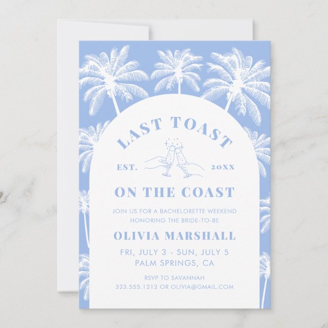 Last Toast On The Coast Bachelorette Party Invitation (Front)