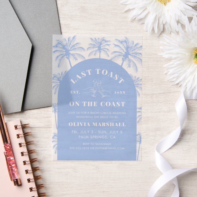 Last Toast On The Coast Bachelorette Party Vellum Invitations (Wedding)