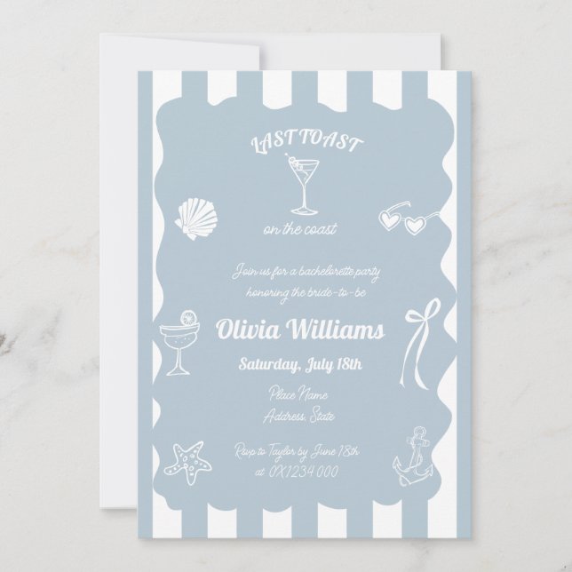 Last Toast On The Coast Bachelorette Pary Invite (Front)
