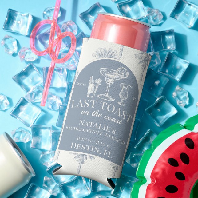 Last Toast On The Coast Bachelorette Personalized Seltzer Can Cooler (In Situ Summer)