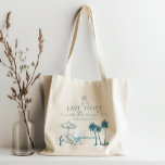 Last Toast on the Coast Bachelorette Tote Bag<br><div class="desc">Get the party started with this "last toast on the coast" bachelorette tote bags. Load up with favours for your girls and they can enjoy the bag at the beach. This design features a relaxing beach scene with two beach chairs and swaying palm trees. Modern elegant fonts make this perfect...</div>