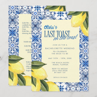 Last Toast on the Coast Bachelorette Weekend Invitation