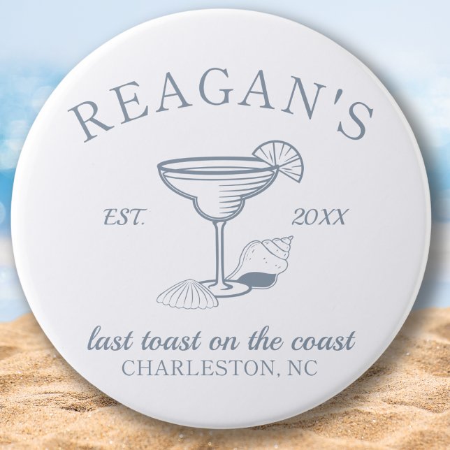 "Last Toast on the Coast" Beach Bachelorette Party 3 Inch Round Button (last toast on the coast beach bachelorette party button girls weekend trip coastal nautical sea )