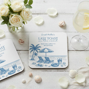 Last Toast on the Coast Beach Bachelorette Party Square Paper Coaster