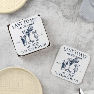 Last Toast On The Coast Beach Bachelorette Party Square Paper Coaster