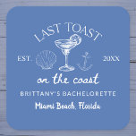 Last Toast On The Coast Beach Bachelorette Party Square Paper Coaster<br><div class="desc">Elevate your celebration with the Last Toast On The Coast Beach Bachelorette Party Square Paper Coaster. Featuring a vibrant beach-themed design and playful slogan, these coasters are perfect for adding a festive touch to your beach bachelorette party. Made from high-quality, absorbent paper, they effectively protect surfaces from spills while enhancing...</div>