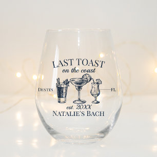 Last Toast On The Coast Beach Bachelorette Party Stemless Wine Glass