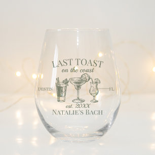 Last Toast On The Coast Beach Bachelorette Party Stemless Wine Glass