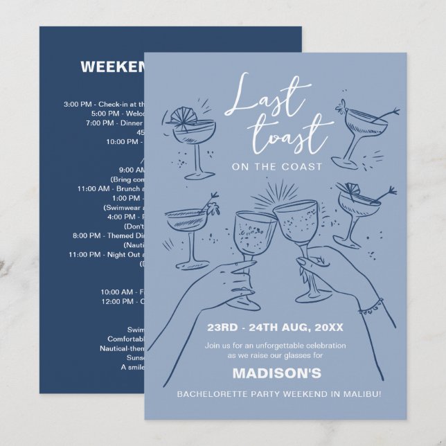 Last Toast on the Coast Beach Bachelorette Weekend Invitation (Front/Back)