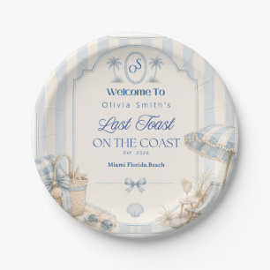 Last Toast on the Coast Beach Blue Bachelorette Paper Plate