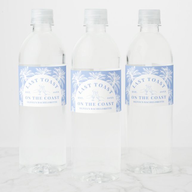 Last Toast On The Coast Beach Coastal Bachelorette Water Bottle Label (Bottles)