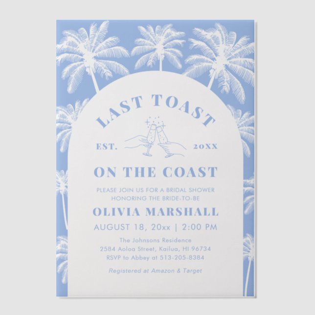 Last Toast On The Coast Beach Photo Bridal Shower Vellum Invitations (Front)