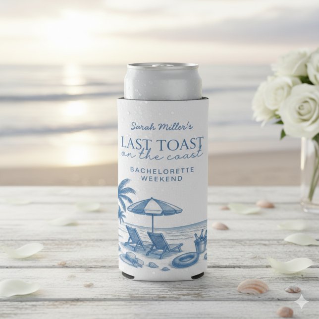 Last Toast on the Coast Blue Bachelorette Party Seltzer Can Cooler (Creator Uploaded)