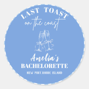 Last toast on the coast blue bachelorette welcome classic round sticker
