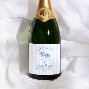 Last Toast On The Coast Blue Stripes Bachelorette Sparkling Wine Label