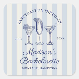 Last Toast On The Coast Dusty Blue Striped Square Sticker