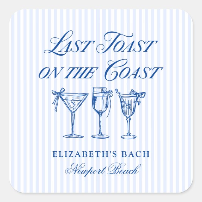 Last Toast on The Coast Elegant Hand Drawn Bows Square Sticker (Front)