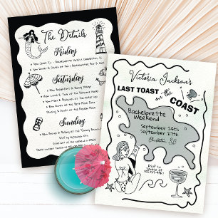 Last toast on the coast hand drawn weekend invitation