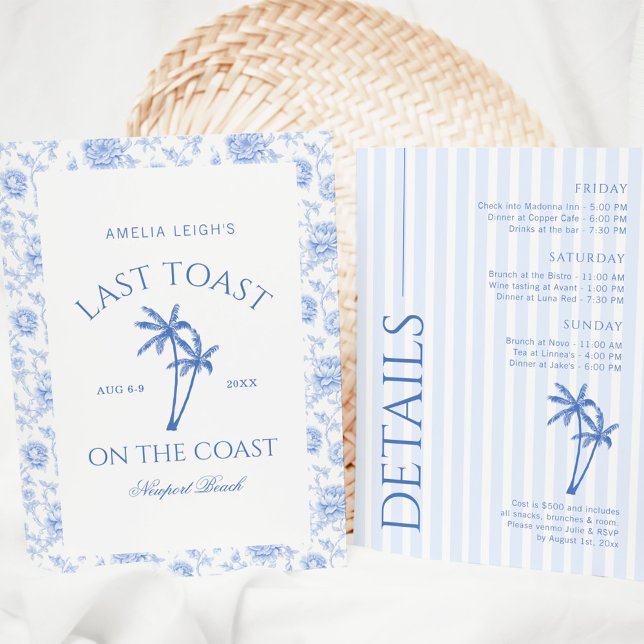 Last Toast On The Coast Palm Trees Bachelorette Invitation (Creator Uploaded)