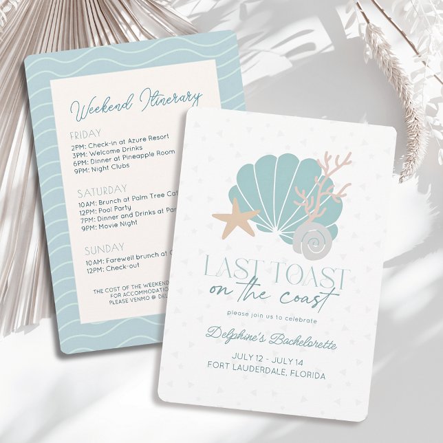 Last Toast on the Coast Shell Bachelorette Weekend Invitation (Creator Uploaded)