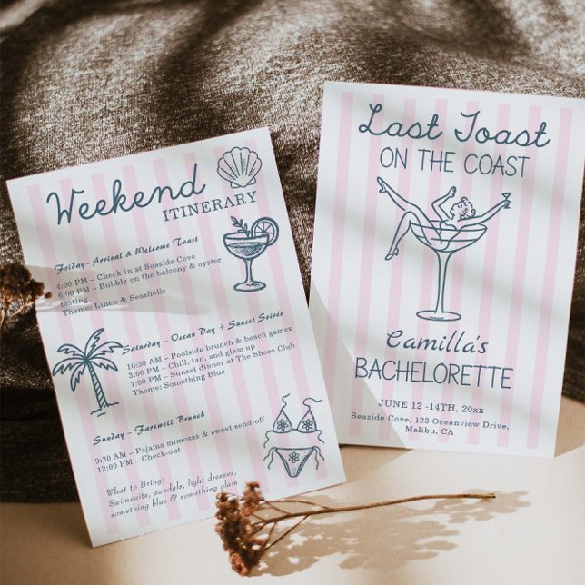 Last Toast On The Coast Whimsical Bachelorette Invitation (Creator Uploaded)