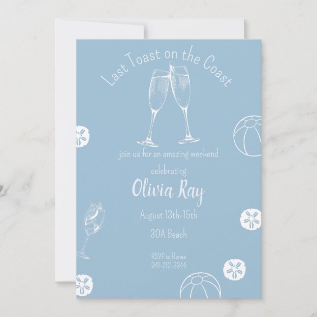 Last Toast on the Coastal bachelloretteoes hower, Invitation (Front)