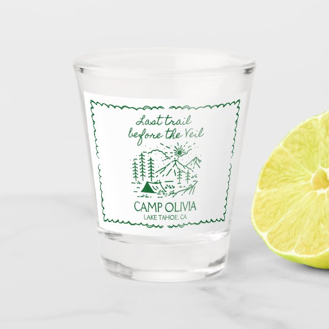 Last Trail Before The Veil Bachelorette Party Shot Glass (Front)