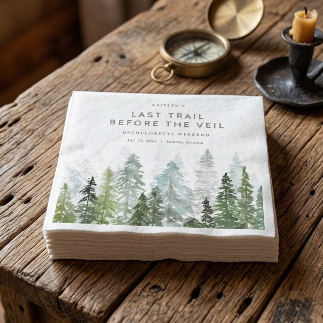 Last Trail Pine Forest Camping Bachelorette Party Napkin (Creator Uploaded)