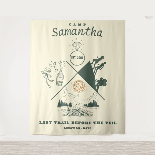 Last Trail Veil Glamping Bachelorette Backdrop Tapestry (Front)
