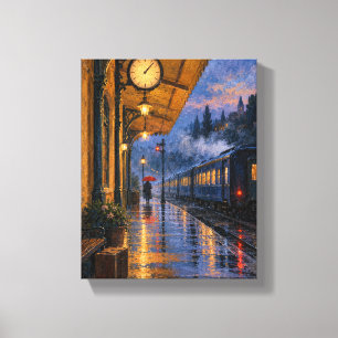 Last Train at the Ochre Station   Rainy City Paint Canvas Print