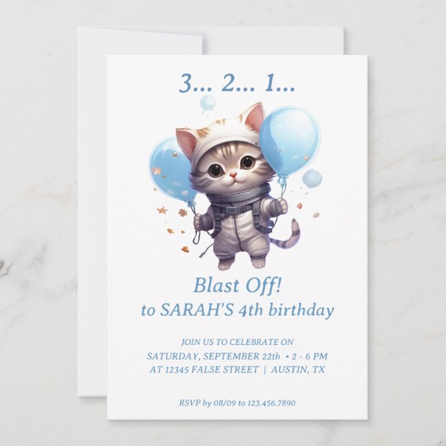 L'astronaute de chat pour enfants : Invitation de  (Devant)