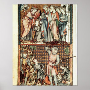 Lat 1023 f.7v David and Goliath with Saul by Le Be Poster