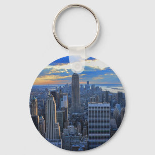 Late afternoon NYC Skyline as sunset approaches Keychain