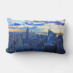 Late afternoon NYC Skyline as sunset approaches W Lumbar Pillow