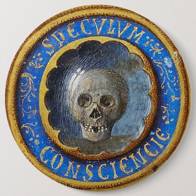Late Medieval Manuscript Skull  6 Inch Round Button (Front)